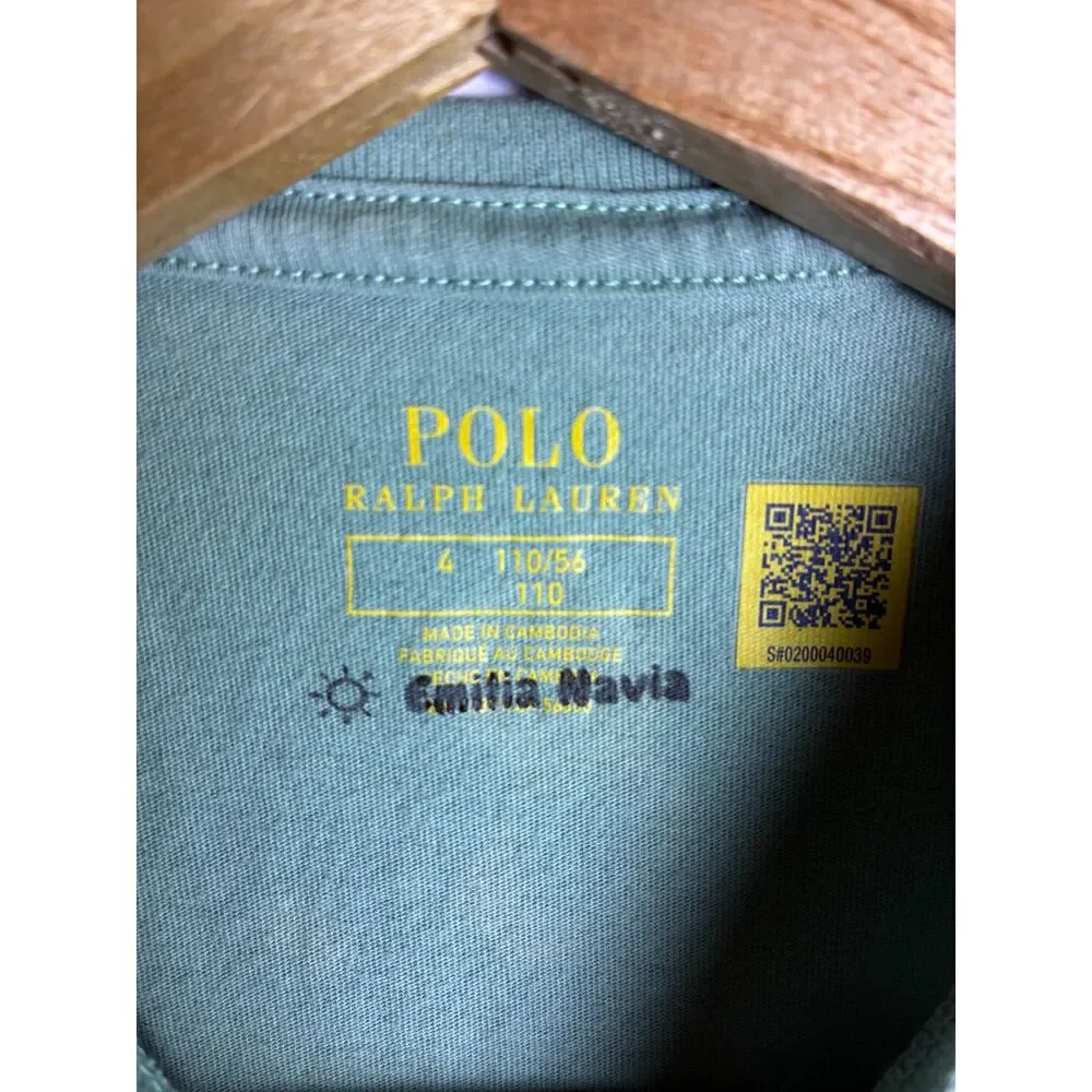 Polo Ralph Lauren Kids T Shirt Size 4 Green Pink Pony Logo